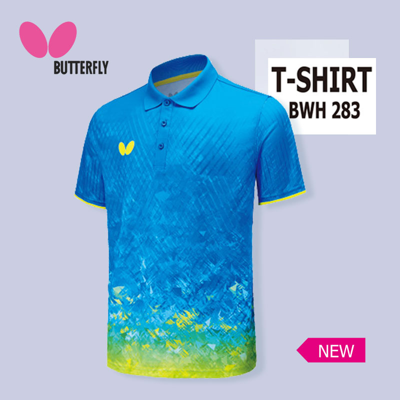 BUTTERFLY蝴蝶 乒乓球服 BWH283-14 乒乓球短袖T恤 运动上衣 浅蓝色