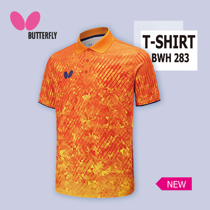 BUTTERFLY蝴蝶 乒乓球服 BWH283-06 乒乓球短袖T恤 运动上衣 橙黄色