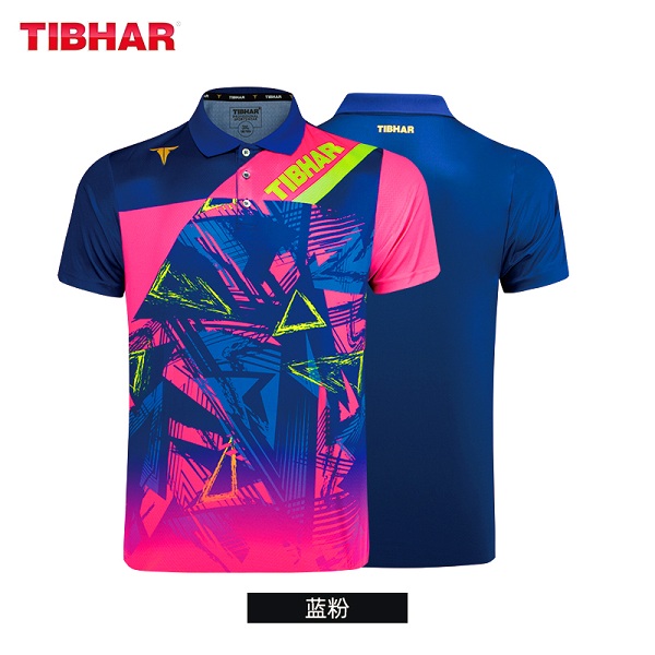 TIBHAR德国挺拔 乒乓球服 男女新款短袖 运动服比赛训练速干透气短袖上衣 幻彩2.0 蓝粉色
