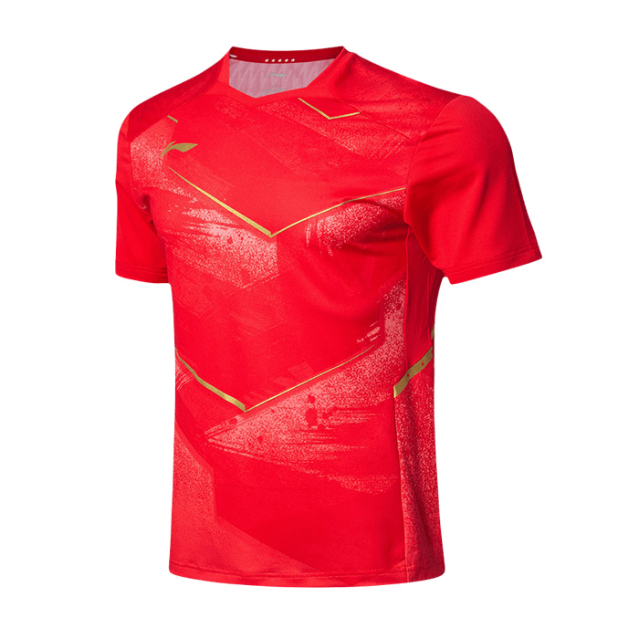 李宁乒乓球服AAYN297-3 男款短袖 比赛T恤 新样品红