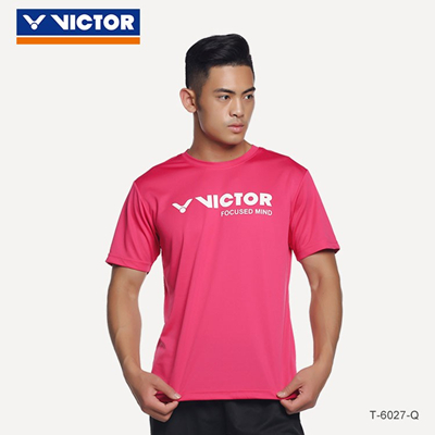 胜利VICTOR短袖T恤 T-6027Q 中性款 玫红色（吸汗速干圆领运动衫）