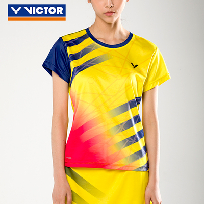 胜利VICTOR羽毛球服 T-76005E 女款 春夏短袖T恤 明黄色