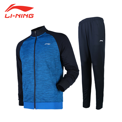 李宁羽毛球服 AWEN017-1 男款 运动套装 长袖无帽外套（丹宁蓝）+长裤（标准黑）