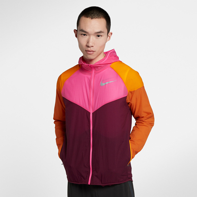 NIKE耐克运动外套 男款 跑步夹克连帽衫 AR0258-609 波尔多酒红色/激光紫红/反光银