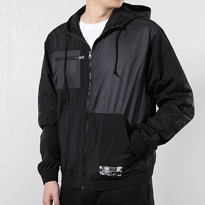 NIKE耐克运动外套 男款 拼接设计梭织连帽衫篮球夹克 BV3332-010 黑色