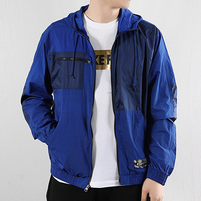 NIKE耐克运动外套 男款 拼接设计梭织连帽衫篮球夹克 BV3332-495 蓝色