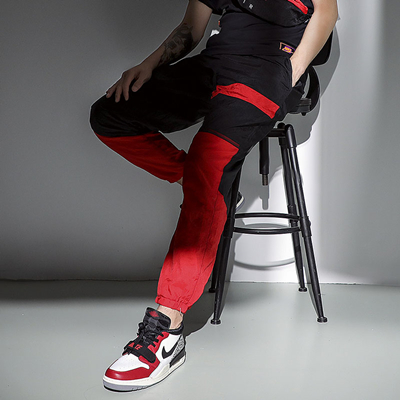 NIKE耐克运动长裤 男款 梭织薄款宽松篮球收口裤 CN8513-011 黑/白/红