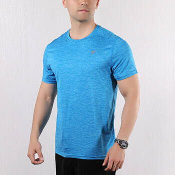 Tourmark男款柔软轻薄反光设计夜跑安全训练服休闲舒适透气健身圆领半袖T恤 天蓝色