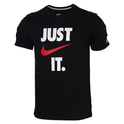 Nike耐克 夏季男子运动休闲圆领短袖时尚字母透气T恤 黑色AQ5195-010