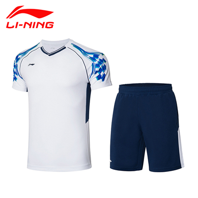 李宁羽毛球套装 AATR003 男款 短袖运动套装 透气速干吸湿排汗 白色/蓝色 两色可选