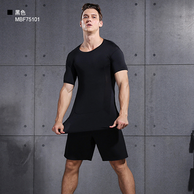 范斯蒂克 男款紧身衣运动弹力透气健身服训练跑步T恤篮球服 黑色短袖 MBF75101
