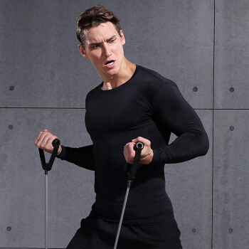 范斯蒂克 男款紧身衣运动弹力透气健身服训练跑步T恤篮球服 黑色拼网长袖 MBF75201