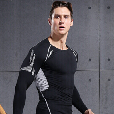 范斯蒂克 男款紧身衣运动弹力透气健身服训练跑步T恤篮球服 黑色拼浅光灰网长袖 MBF75603