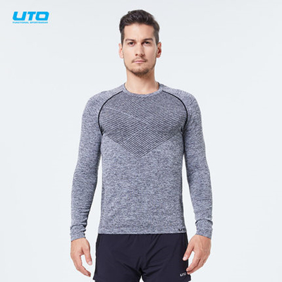 UTO悠途能系列男士效能运动长袖吸湿透气运动服排汗透气打底衫 黑灰色