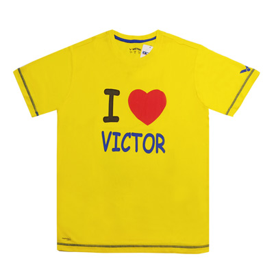 威克多VICTOR 吸汗速干圆领运动衫短袖T恤（英文口号：我爱胜利！）T-6023E 中性款 明黄色