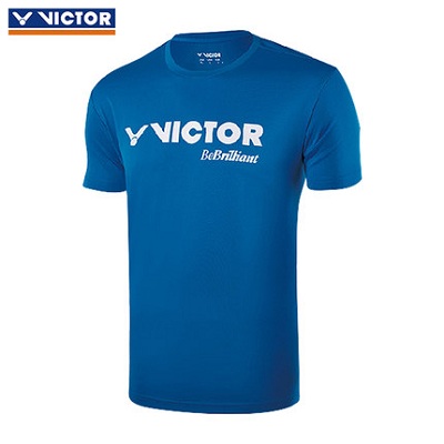 勝利VICTOR羽毛球服男女運動短袖夏季短袖T恤文化衫速干圓領短袖T-80028F 帝藍 中性款