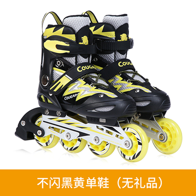 美洲狮（COUGAR）儿童单排轮滑鞋可调尺码休闲轮滑鞋滑冰鞋 MZS835L闪电不闪单鞋 黑黄色