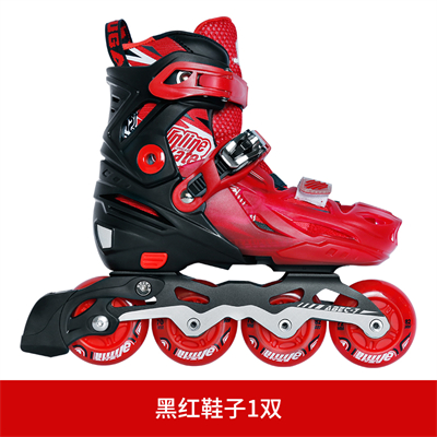 美洲狮（COUGAR）儿童休闲/平花轮滑鞋可调全闪滑冰鞋男女初学者 黑红单鞋