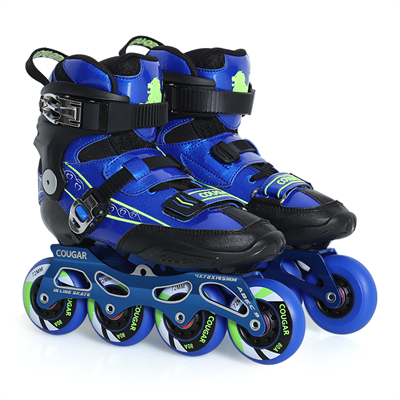 美洲狮（COUGAR）平花鞋速滑儿童专业竞速轮滑鞋直排旱冰鞋滑冰鞋碳纤 蓝色单鞋