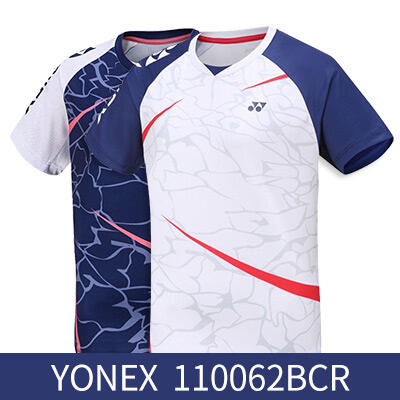 尤尼克斯YONEX羽毛球服 110062BCR男运动短袖T恤V领印花训练上衣短袖速干运动衣2022年新款