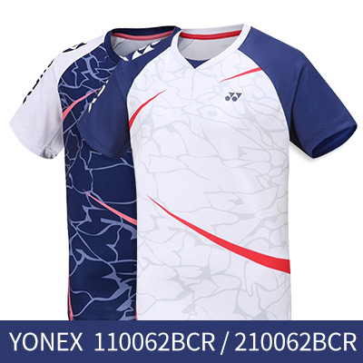 尤尼克斯YONEX羽毛球服 210062BCR女速干V領印花運動T恤 短袖訓練服2022年新款