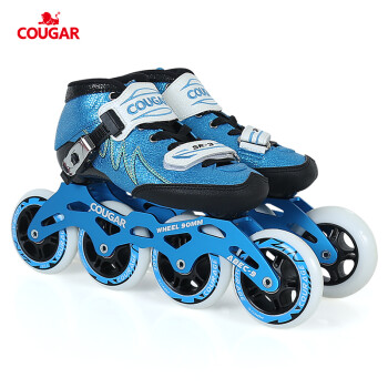 美洲狮（COUGAR）SR3儿童专业速滑鞋竞速鞋碳纤鞋壳可热塑男女速滑鞋 蓝色单鞋