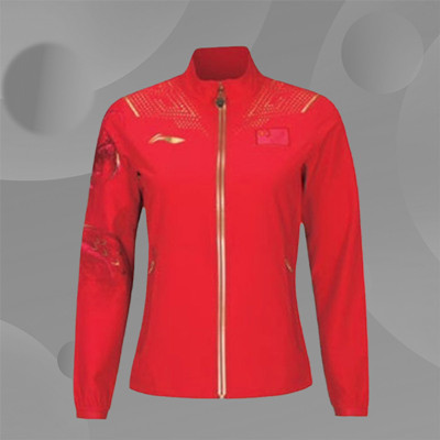 李宁（LI-NING）乒乓外套国家队比赛领奖服长袖 红色AYYR438上衣女款 