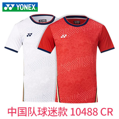 YONEX尤尼克斯羽毛球服 2022中國國家隊比賽服球迷款運動短袖上衣 圓領國服球迷版羽毛球T恤 10488CR 白色