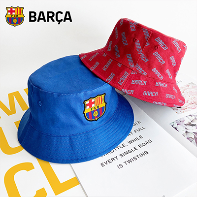 巴塞罗那俱乐部商品 情侣双面渔夫帽经典潮流巴萨周边足球迷 蓝色