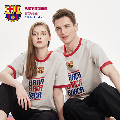 巴塞罗那俱乐部商品  巴萨周边圆领纯棉短袖球迷T恤 灰色