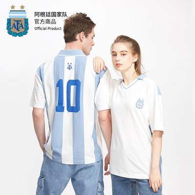 阿根廷polo短袖T恤夏 新款蓝白polo短袖梅西印号复古球衣T恤夏 ASPAFA21SHT005