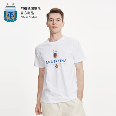 阿根廷圆领短袖T恤 队徽经典款纯棉T恤 圆领短袖梅西球迷白色 ASPAFA19SHT002