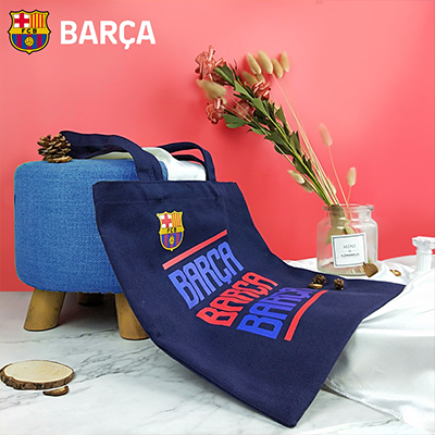 巴塞罗那俱乐部官方商品 巴萨周边时尚帆布包手提袋队徽足球 深蓝色