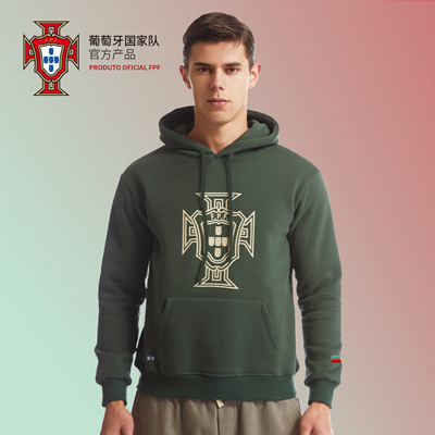 葡萄牙国家队官方商品 墨绿连帽加绒卫衣C罗同款足球迷帽衫外套