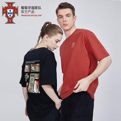 葡萄牙国家队官方商品 时尚手绘插画T恤C罗球迷 黑红两色可选