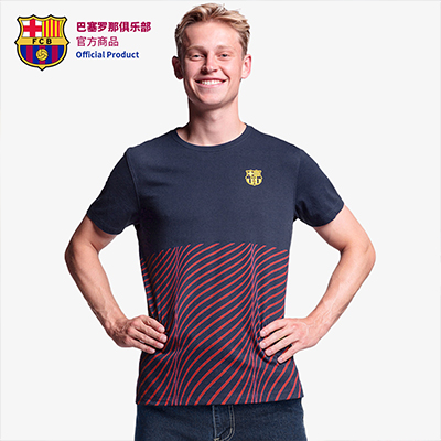【官网同款】巴塞罗那俱乐部商品 巴萨新款条纹短袖T恤德容同款