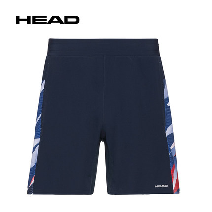 HEAD海德网球服 SUMMER系列男士网球运动短裤舒适透气吸汗 黑蓝