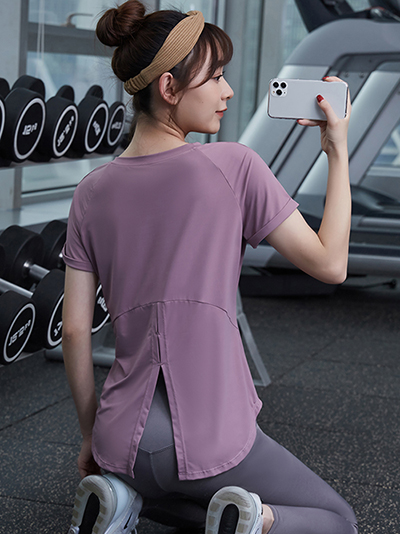 范斯蒂克训练短袖 专业跑步运动瑜伽T恤 FBF21183 浅紫色