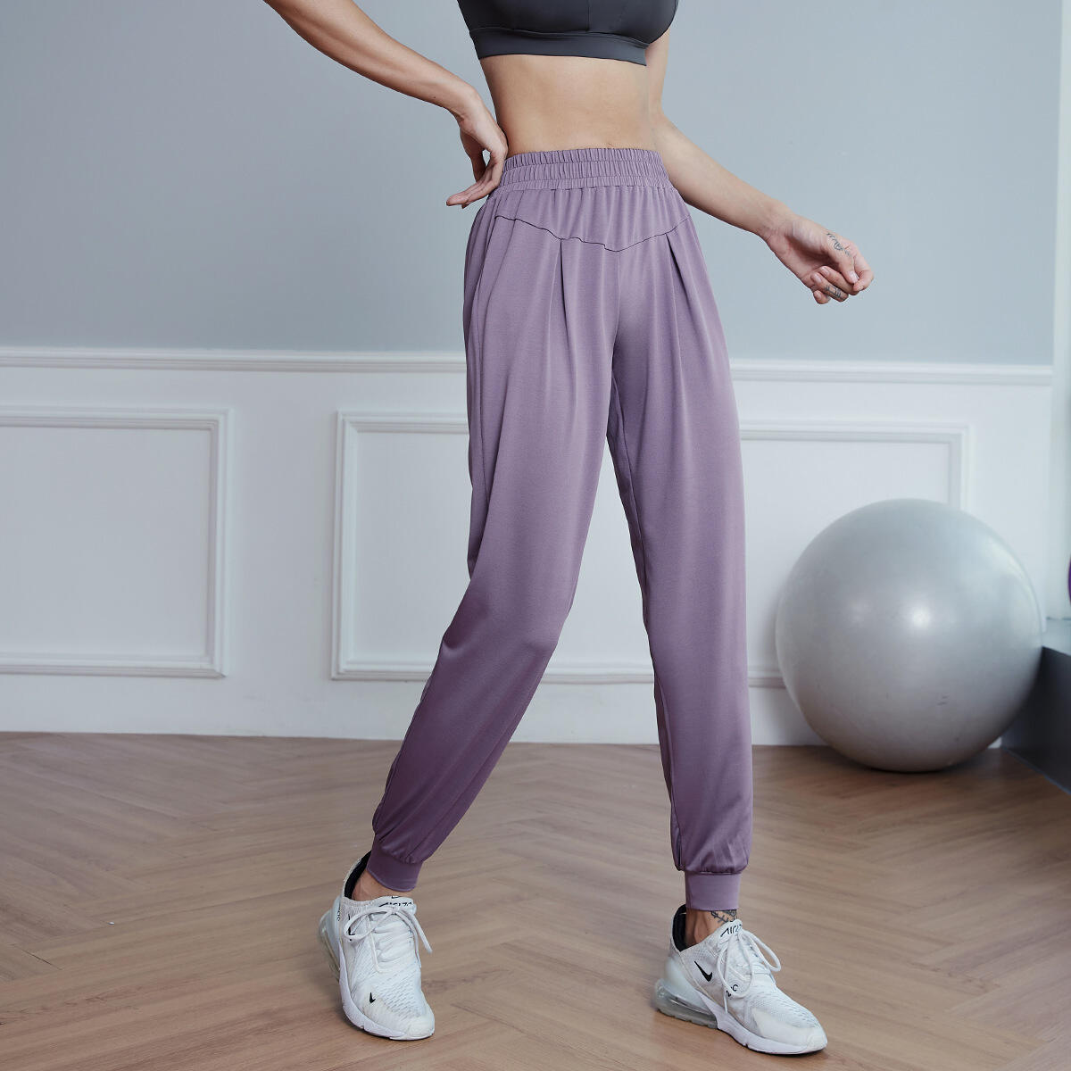 范斯蒂克 瑜伽运动裤宽松束脚透气速干显瘦健身跑步长裤春夏薄款 紫色FBF21499