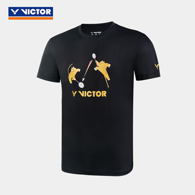 威克多VICTOR羽毛球服 T-20045 中性款黑色圆领速干训练服