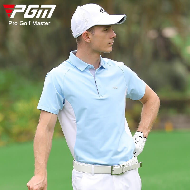 PGM 高尔夫男士服装 短袖弹力t恤  浅蓝色 YF399
