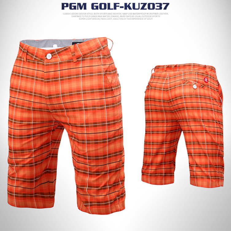 PGM 高尔夫男士格子短裤 桔色 KUZ037