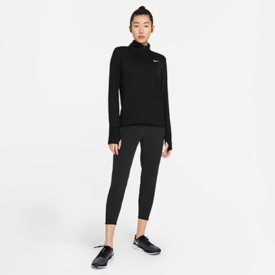 Nike耐克DRI-FIT女子梭织跑步长裤运动裤速干透气条纹 DO0773-010 黑色