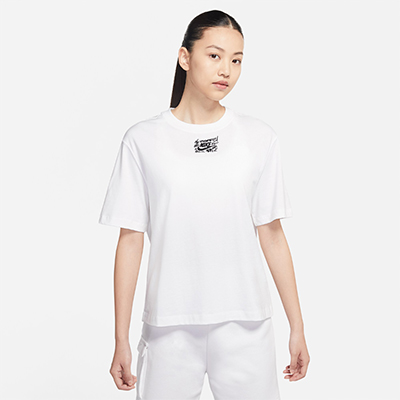Nike耐克女子短袖上衣T恤宽松纯棉针织透气休闲刺绣 DJ5364-100 白色