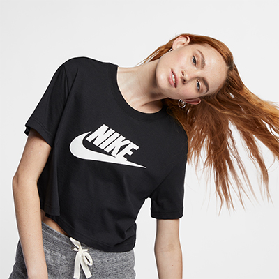 Nike耐克女子短款T恤夏季新款宽松纯棉针织棉柔软舒适 BV6176-010 黑色