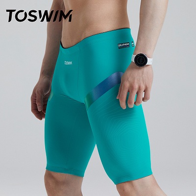 TOSWIM拓胜 男士及膝游泳裤专业游泳训练装备 绿岸蓝光（TS210550173）