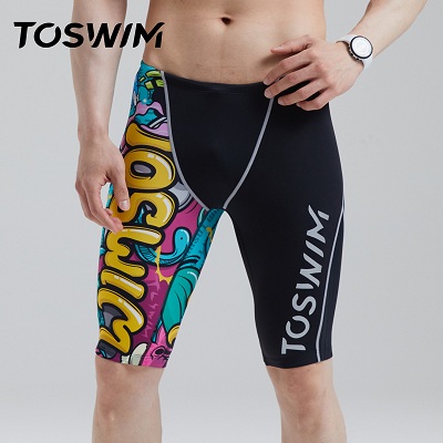 TOSWIM拓胜 男士及膝游泳裤专业游泳训练装备 海洋涂鸦（TS210550062）