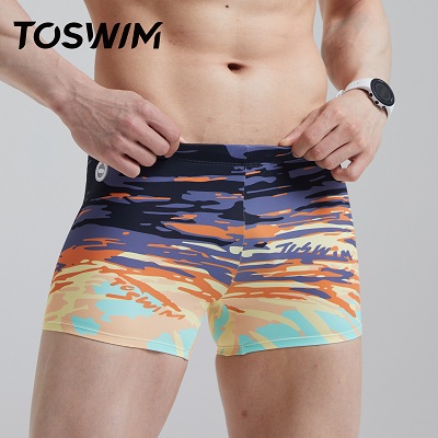 TOSWIM拓胜 男士平角游泳裤专业游泳训练装备 落日海面（TS210550008）