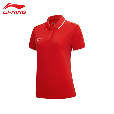 李宁（LI-NING)2022运动时尚舒适透气女子短袖POLO衫 APLS094-2 红色