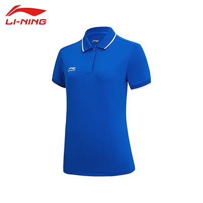 李宁（LI-NING)2022运动时尚舒适透气女子短袖POLO衫 APLS094-3 蓝色